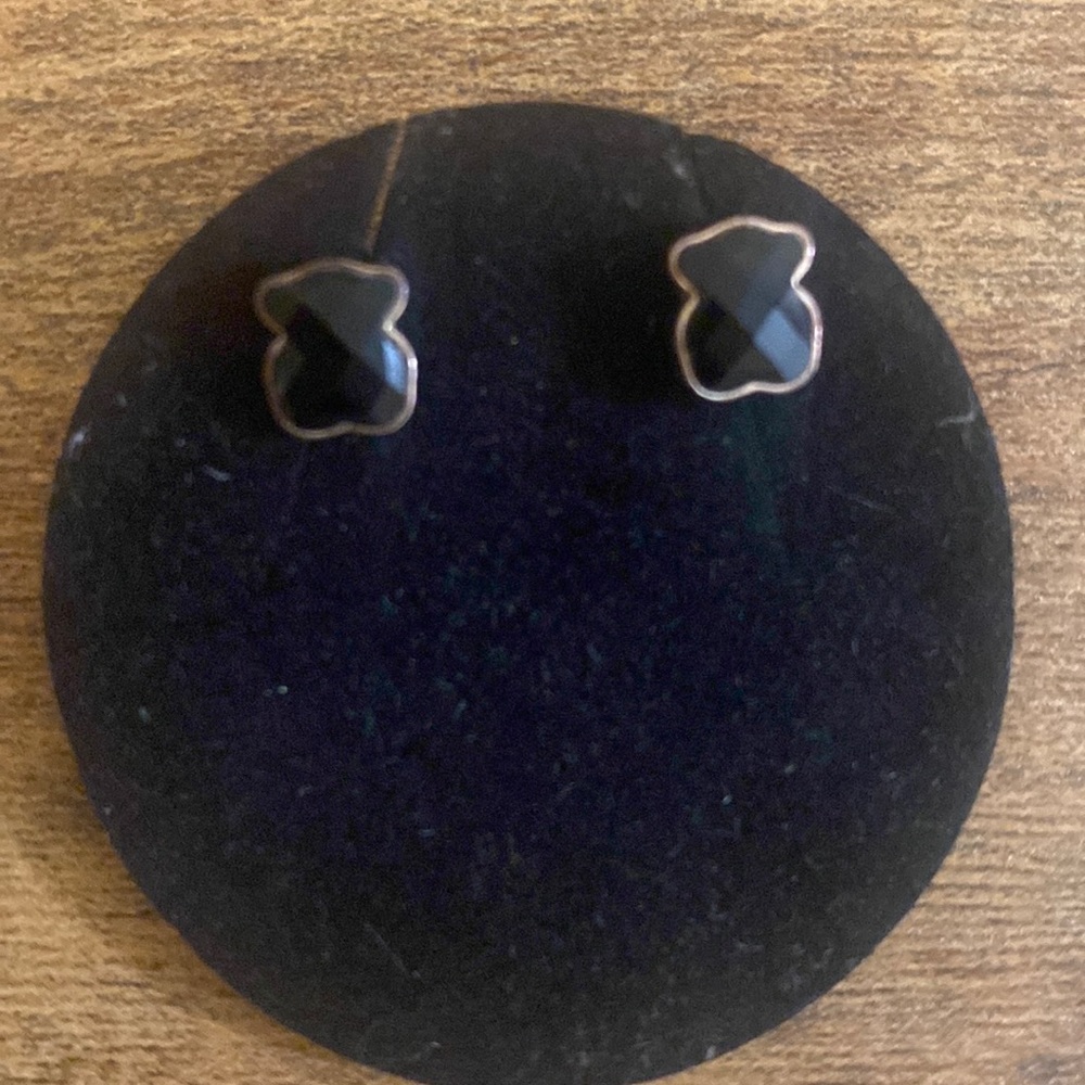 Tous Black Onyx Bear Sterling Silver Stud Earrings